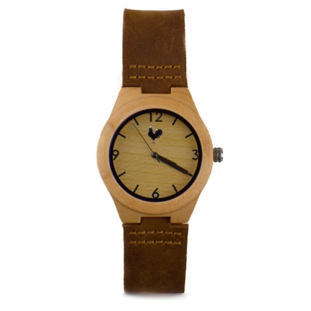 Buff Catalana Blonde Wood Watch Leather White Rooster Unisex Neutral Gift NEW